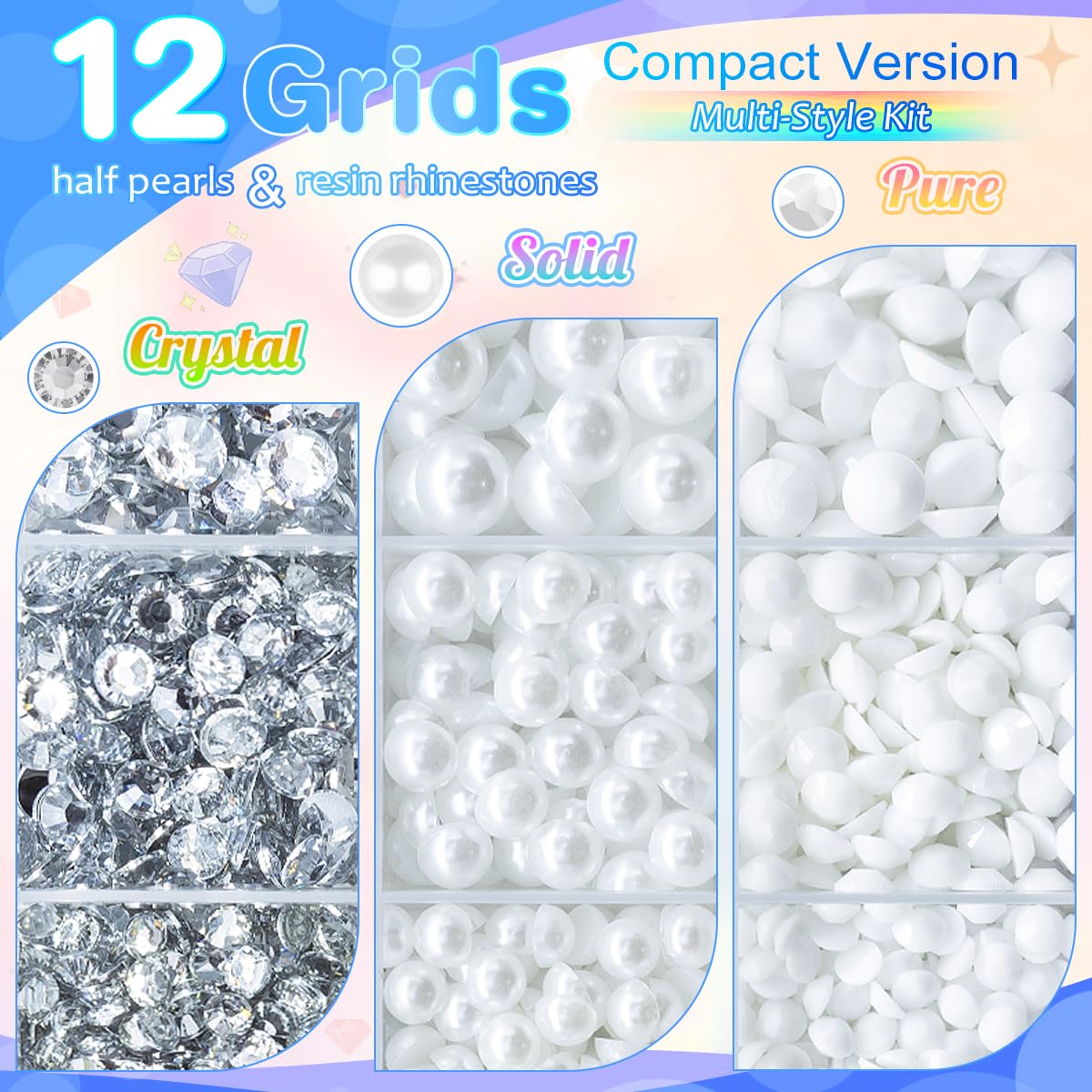 3mm-8mm Pink Flatback Pearls and Rhinestones m