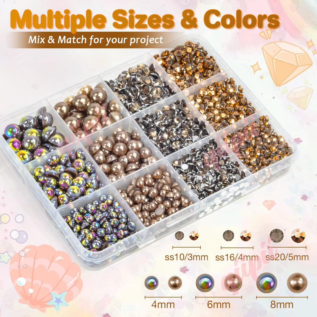 3mm-8mm Pink Flatback Pearls and Rhinestones m