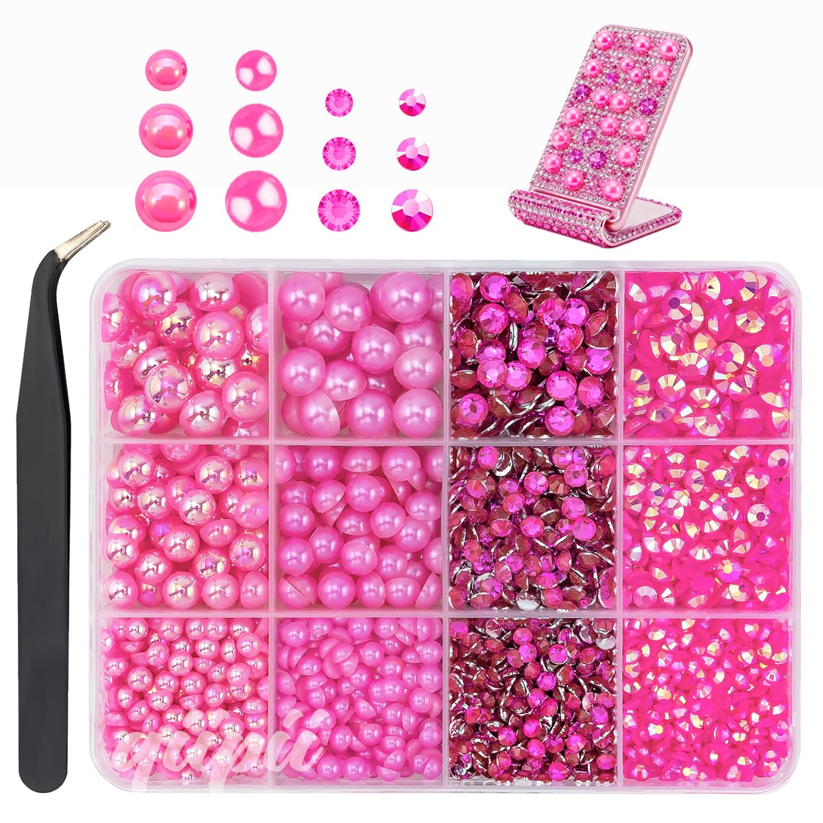 3mm-8mm Pink Flatback Pearls and Rhinestones m