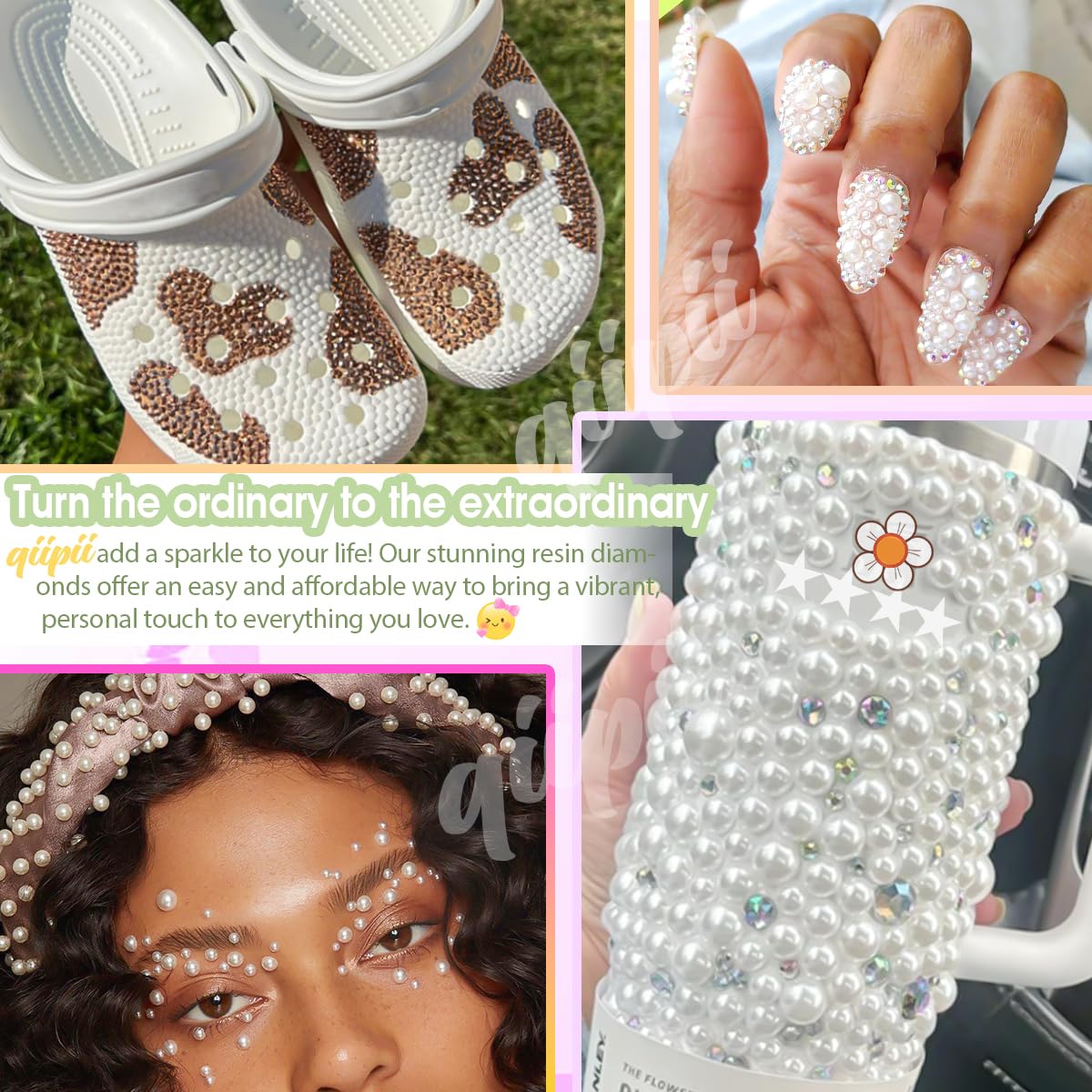 3mm-8mm Pink Flatback Pearls and Rhinestones m