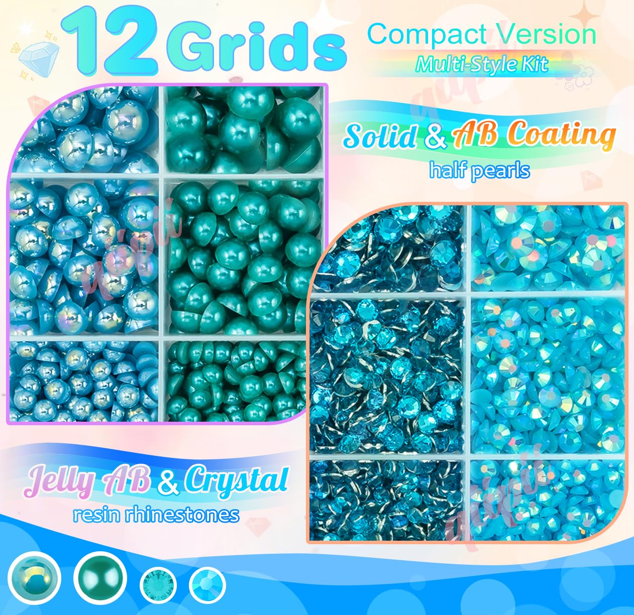 3mm-8mm Pink Flatback Pearls and Rhinestones m