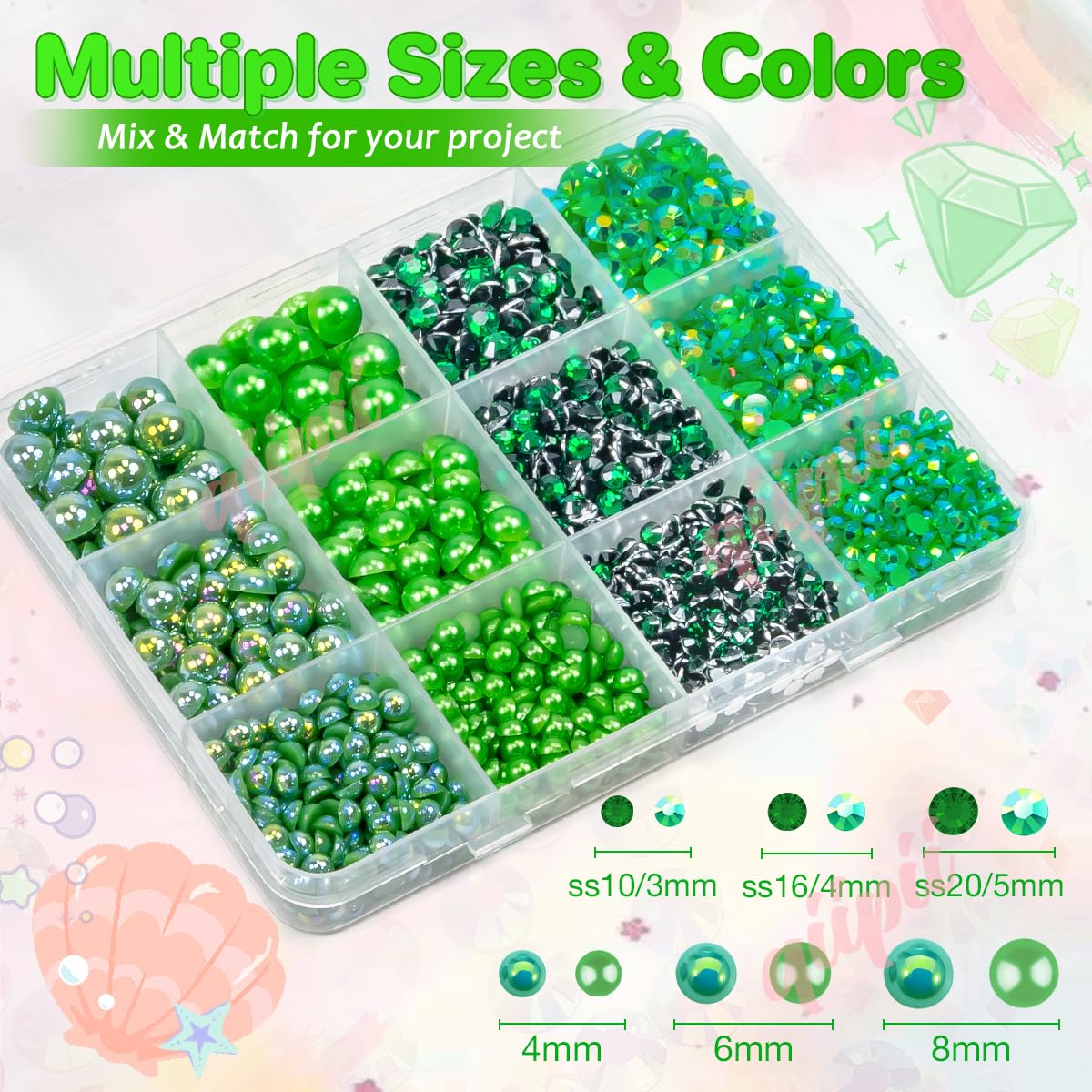 3mm-8mm Pink Flatback Pearls and Rhinestones m