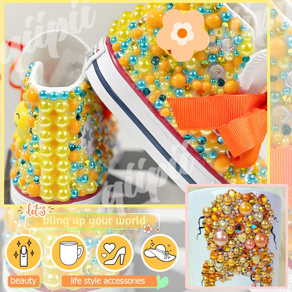 3mm-8mm Pink Flatback Pearls and Rhinestones m