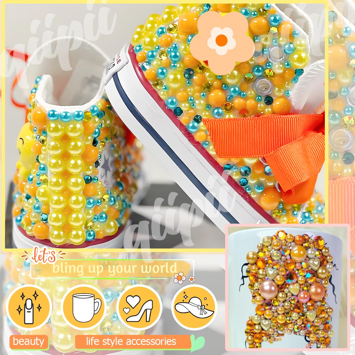 3mm-8mm Pink Flatback Pearls and Rhinestones m