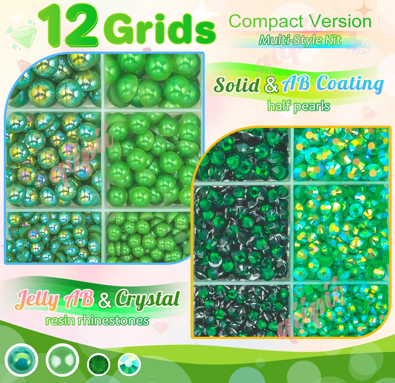 3mm-8mm Pink Flatback Pearls and Rhinestones m