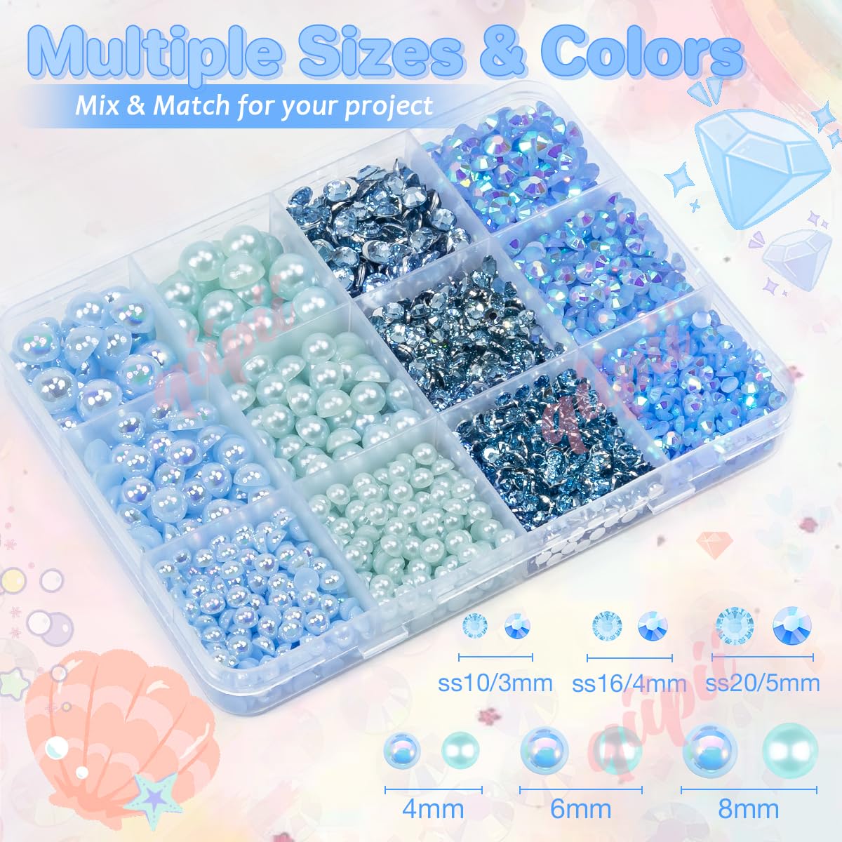 3mm-8mm Pink Flatback Pearls and Rhinestones m