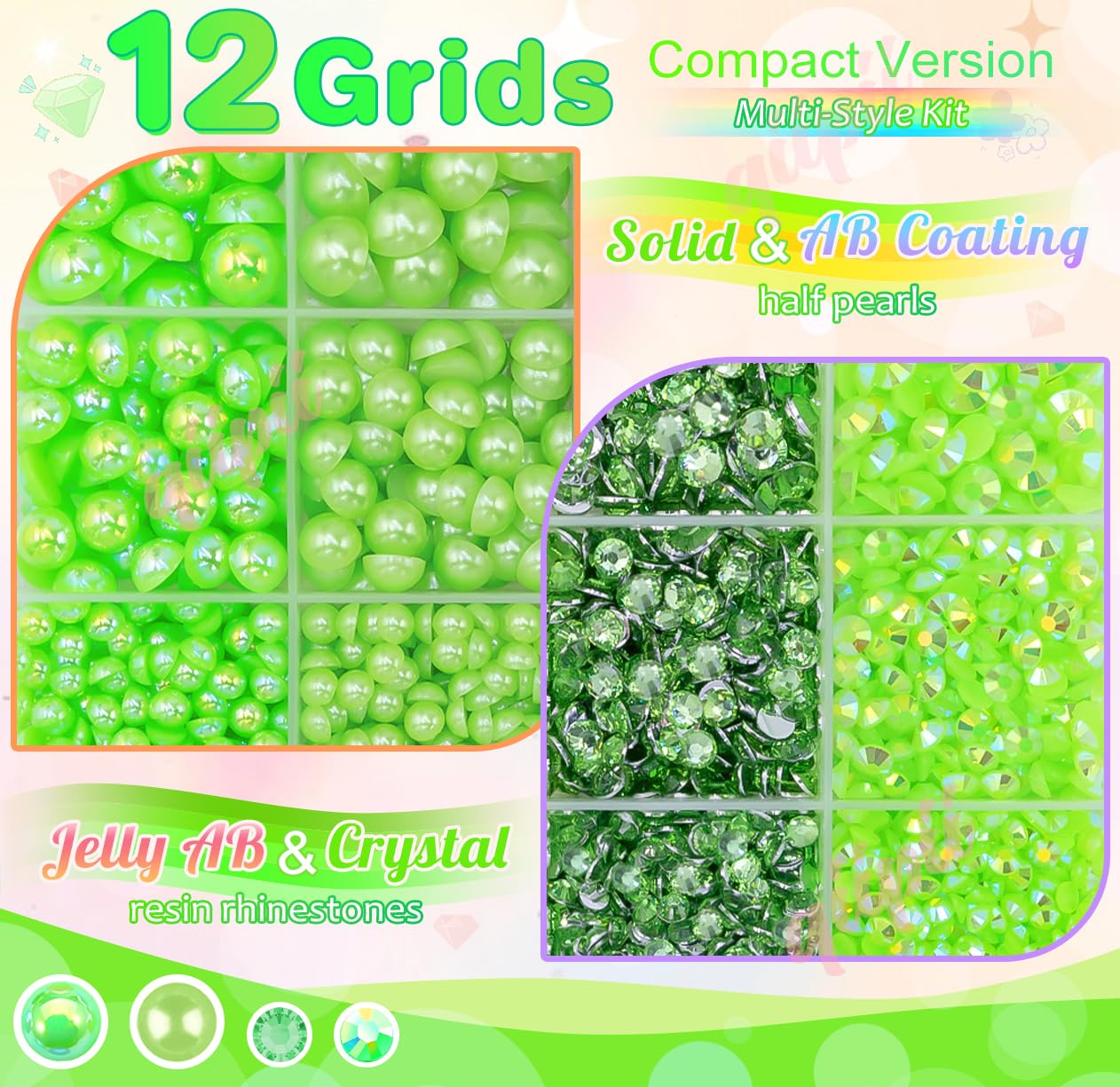 3mm-8mm Pink Flatback Pearls and Rhinestones m