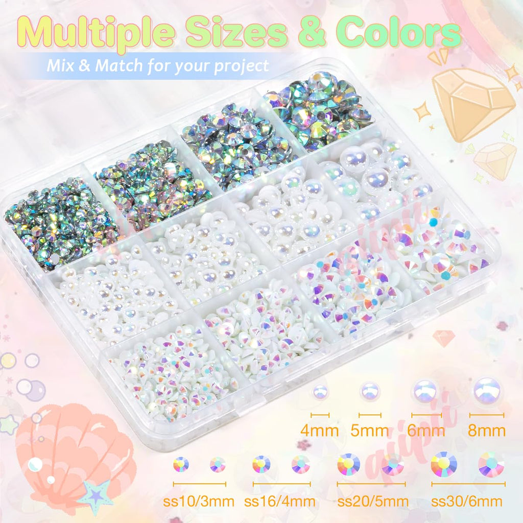 3mm-8mm Pink Flatback Pearls and Rhinestones m