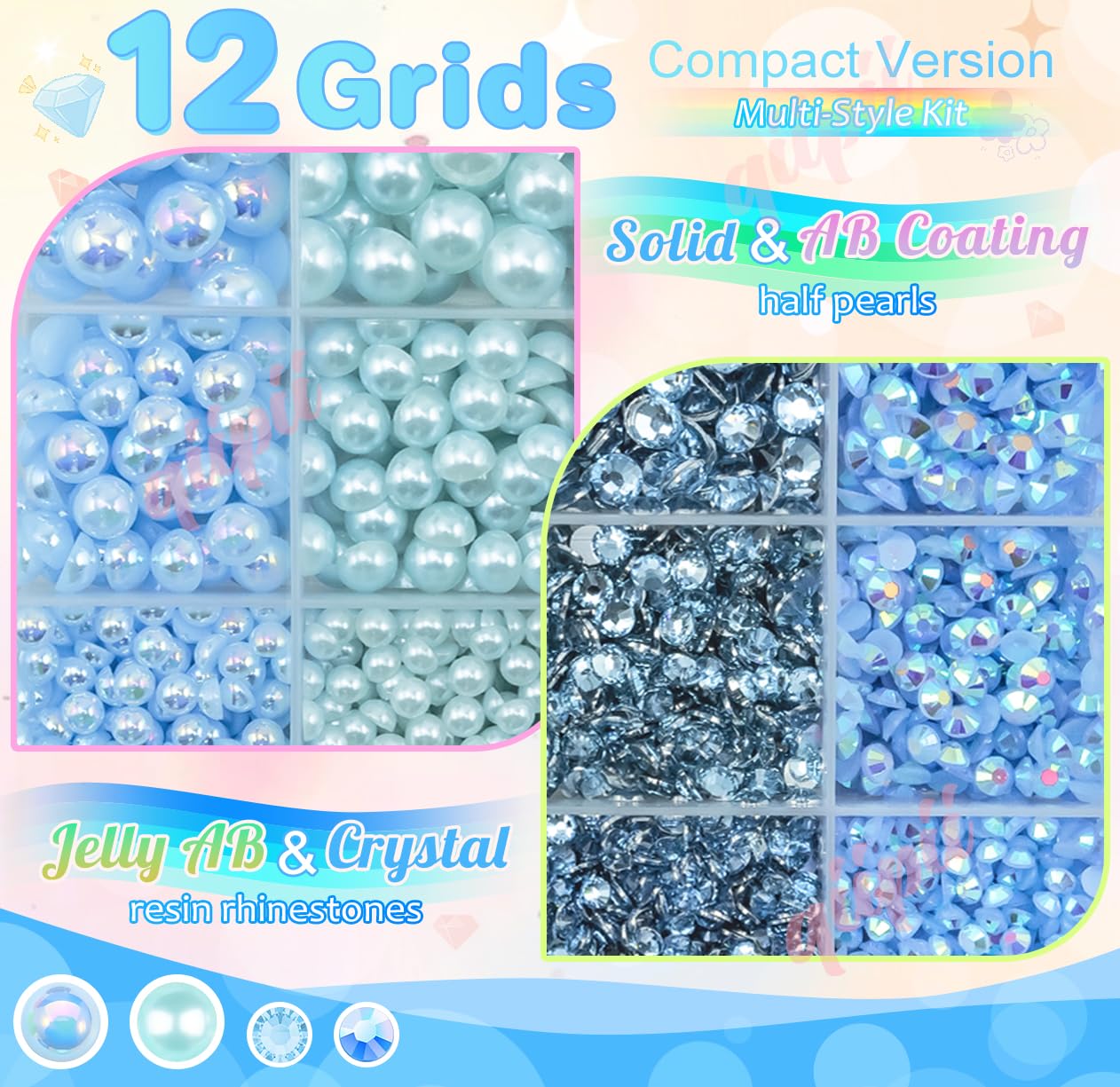 3mm-8mm Pink Flatback Pearls and Rhinestones m