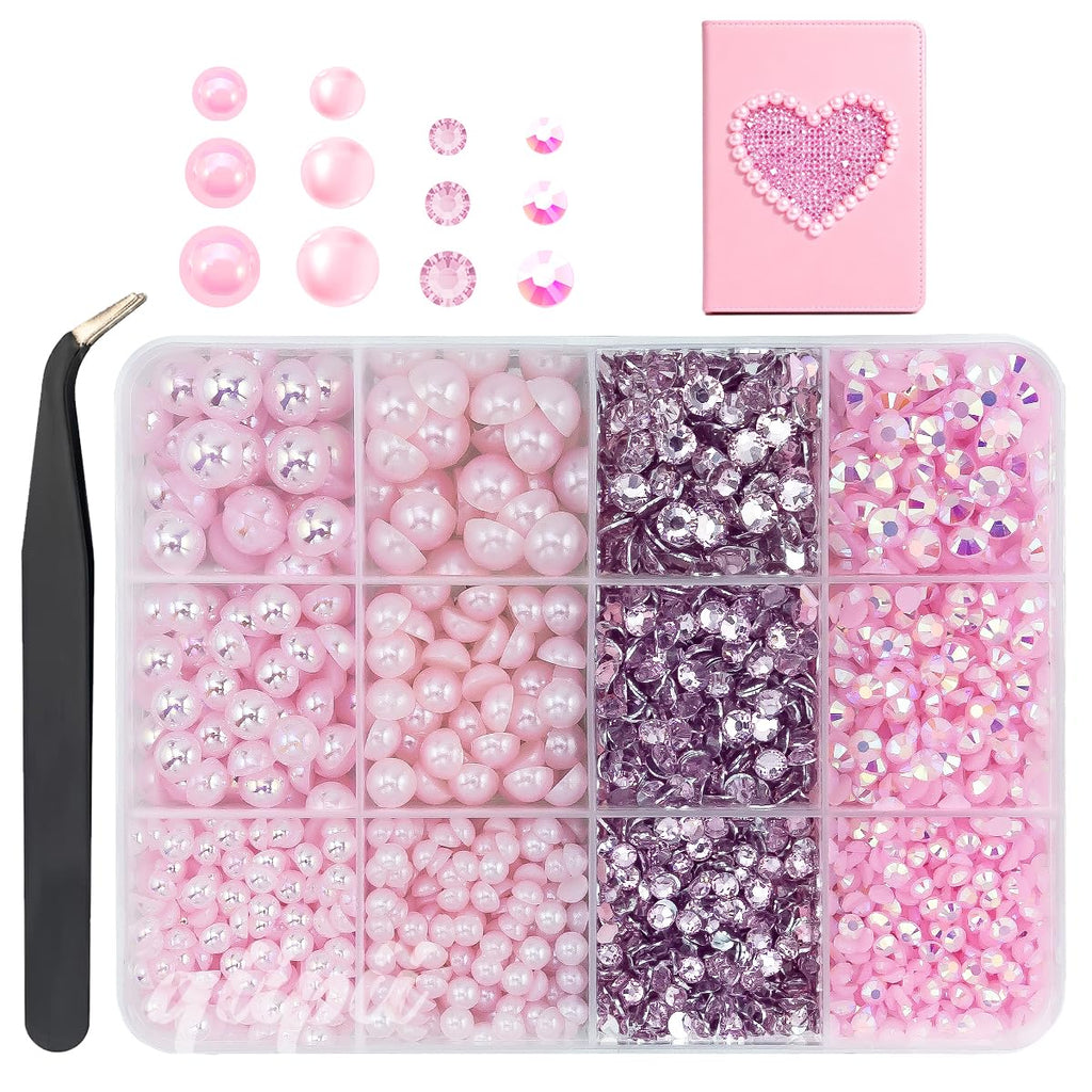 3mm-8mm Pink Flatback Pearls and Rhinestones m