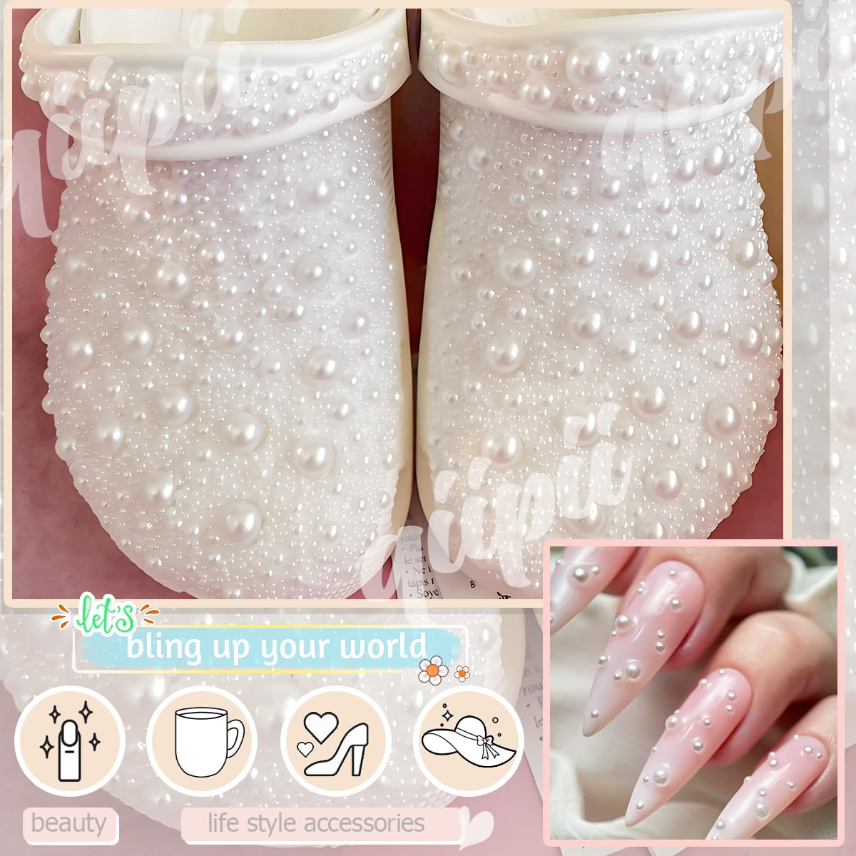 3mm-8mm Pink Flatback Pearls and Rhinestones m