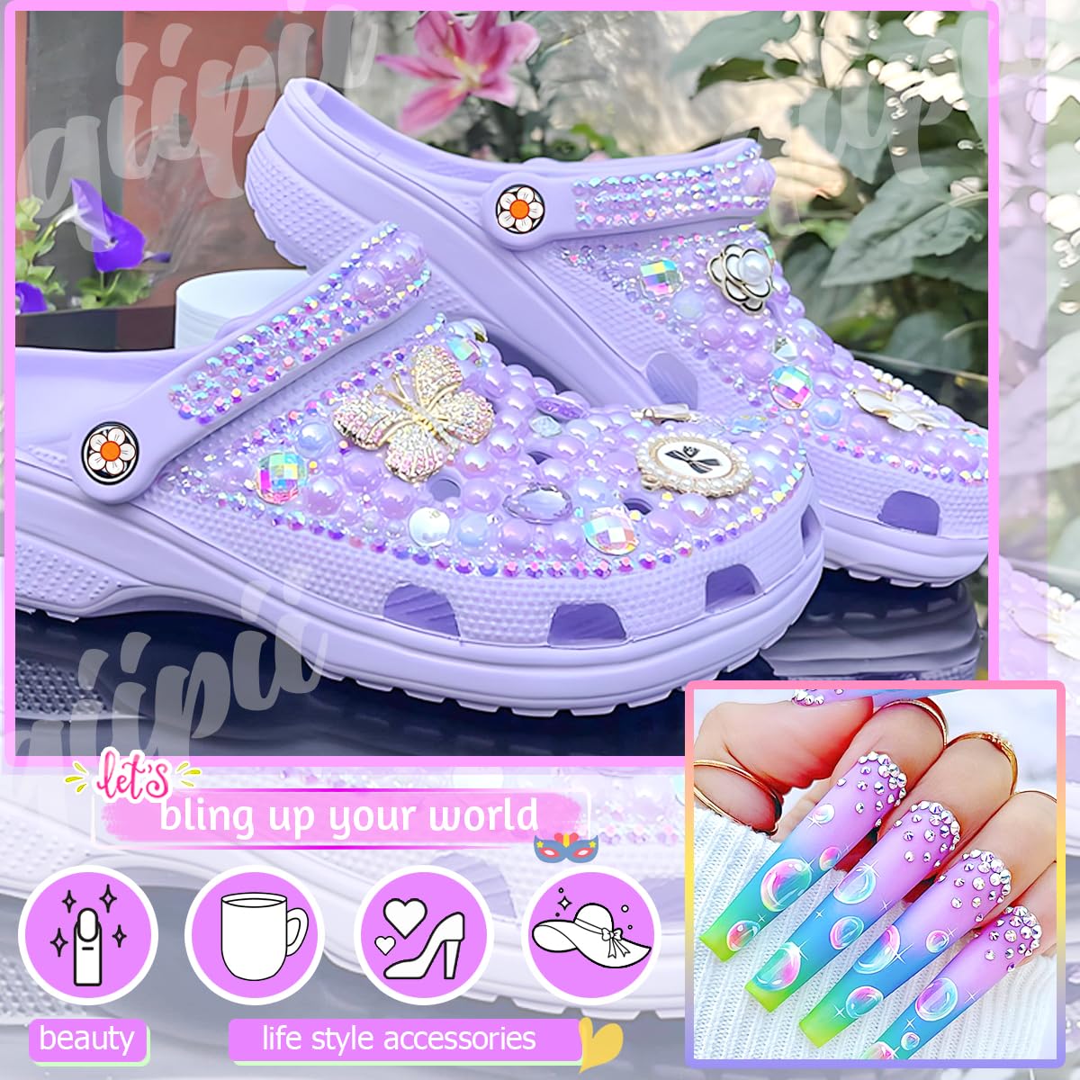 3mm-8mm Pink Flatback Pearls and Rhinestones m