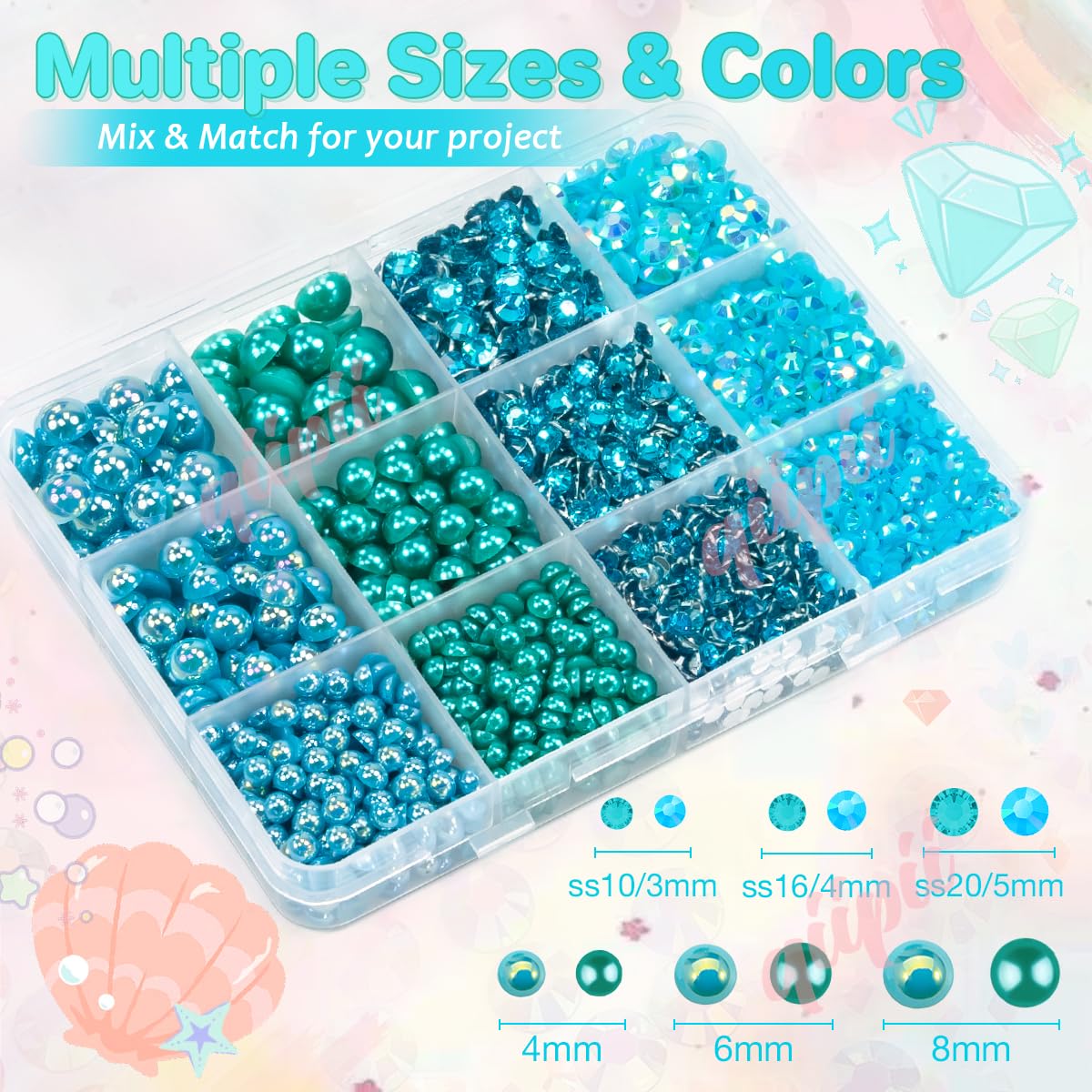 3mm-8mm Pink Flatback Pearls and Rhinestones m