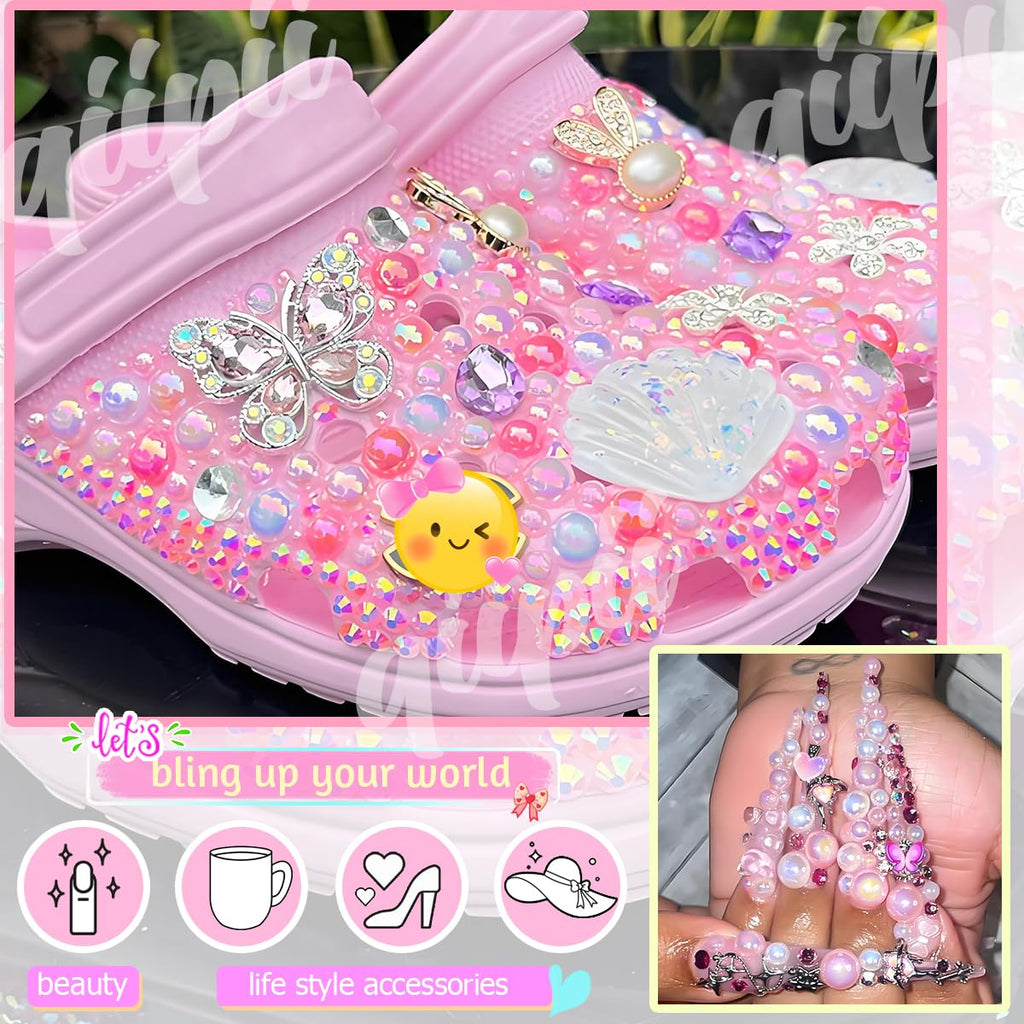 3mm-8mm Pink Flatback Pearls and Rhinestones m