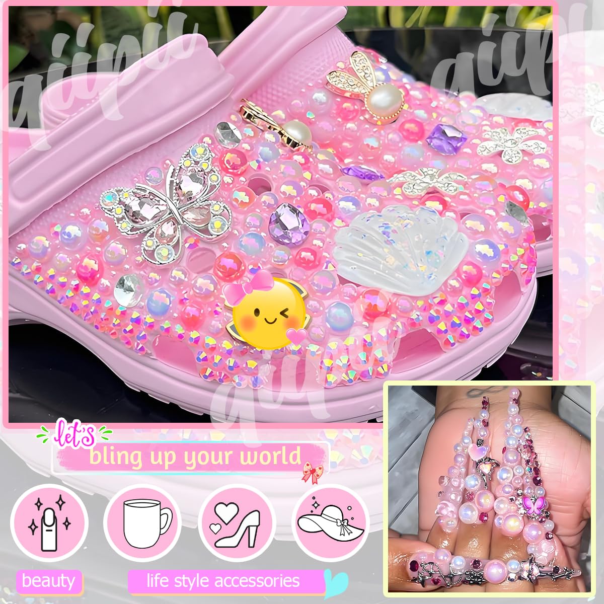 3mm-8mm Pink Flatback Pearls and Rhinestones m