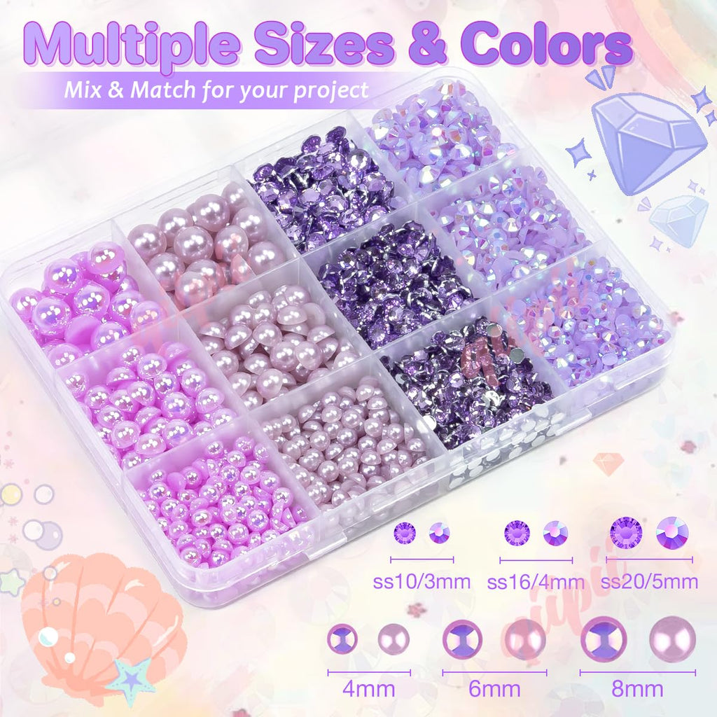 3mm-8mm Pink Flatback Pearls and Rhinestones m