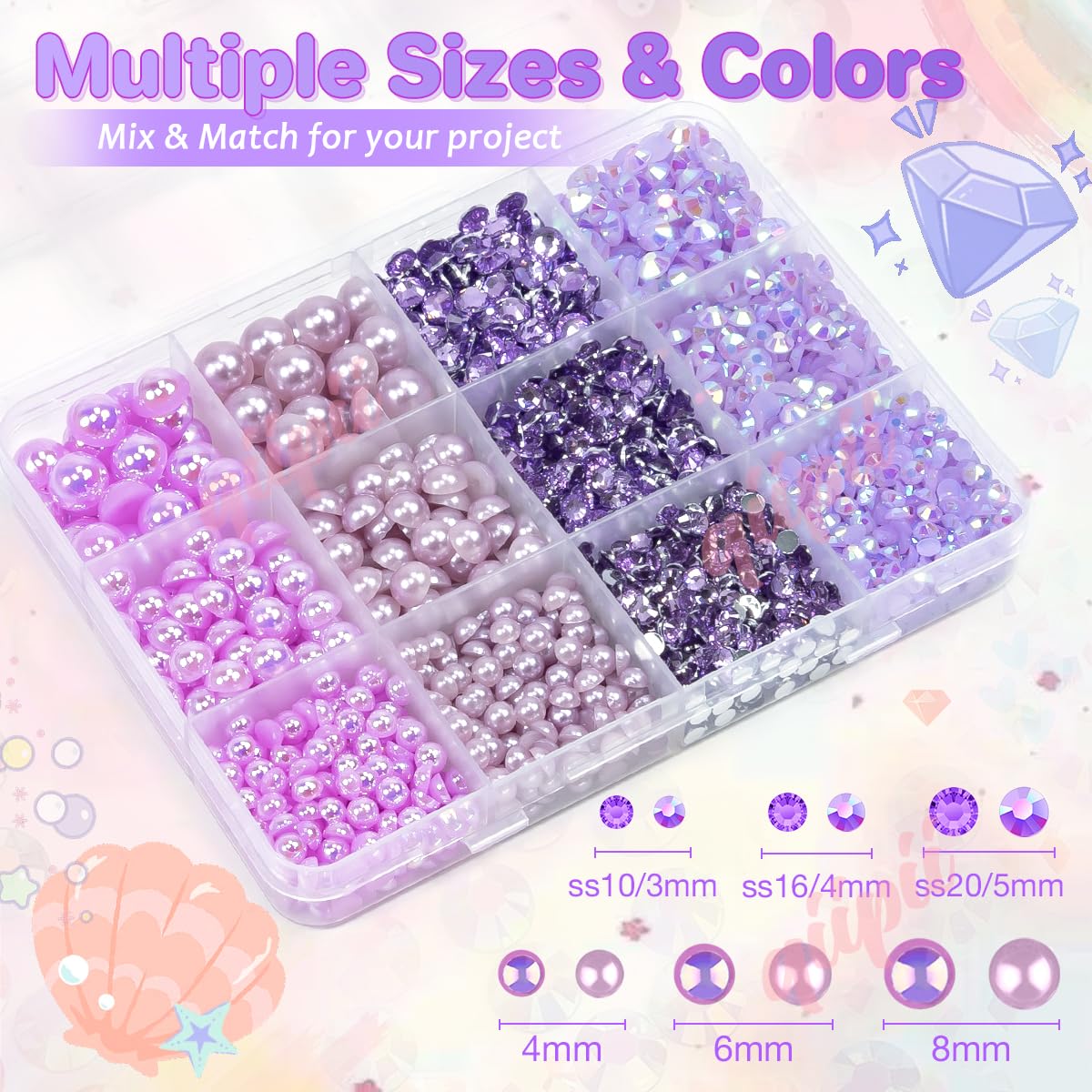 3mm-8mm Pink Flatback Pearls and Rhinestones m