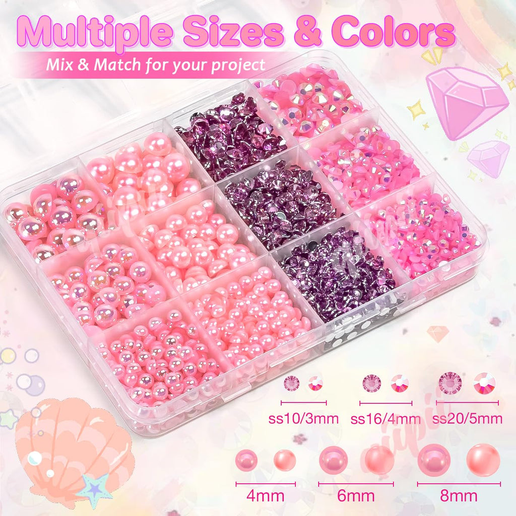 3mm-8mm Pink Flatback Pearls and Rhinestones m