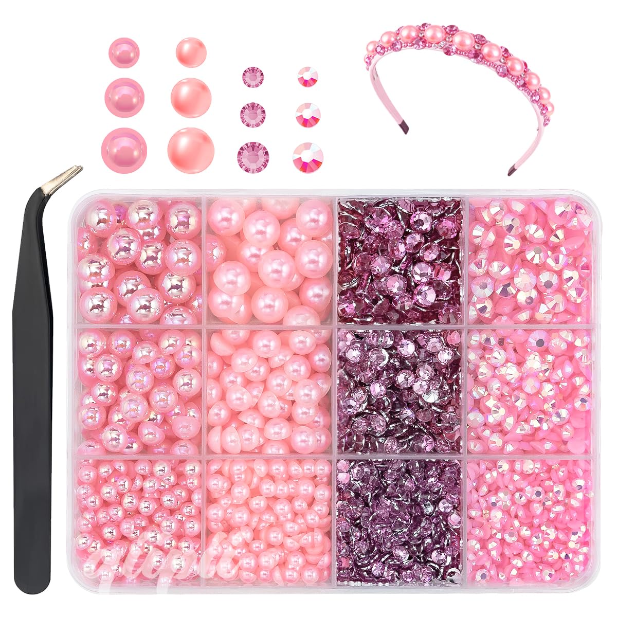 3mm-8mm Pink Flatback Pearls and Rhinestones m