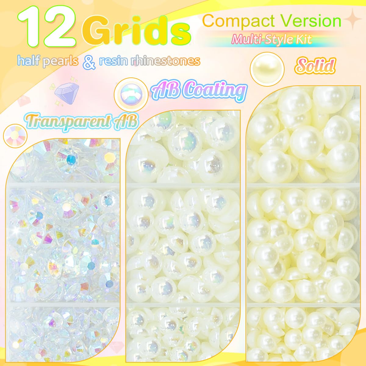 3mm-8mm Pink Flatback Pearls and Rhinestones m