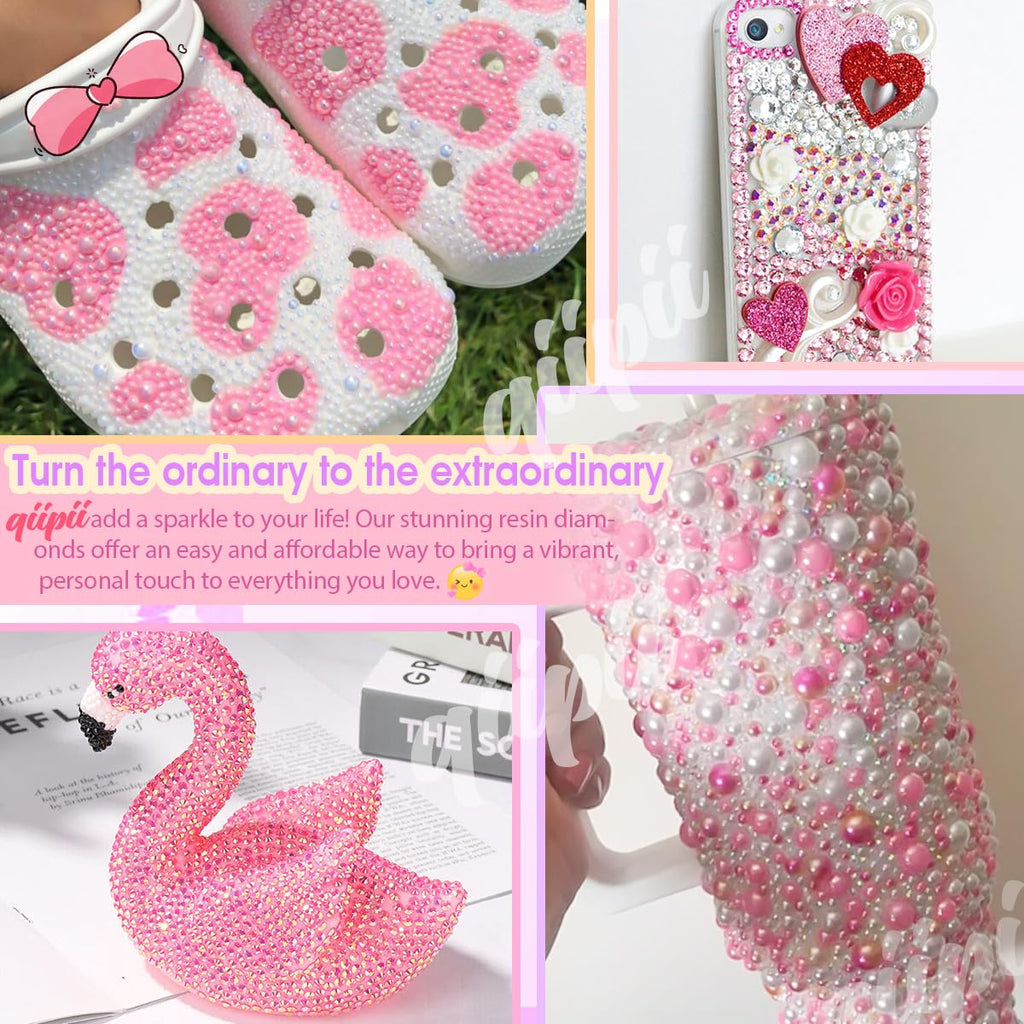 3mm-8mm Pink Flatback Pearls and Rhinestones m