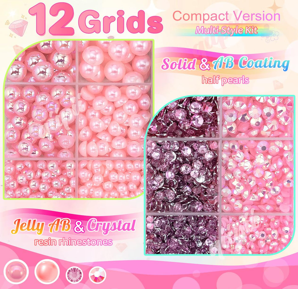 3mm-8mm Pink Flatback Pearls and Rhinestones m