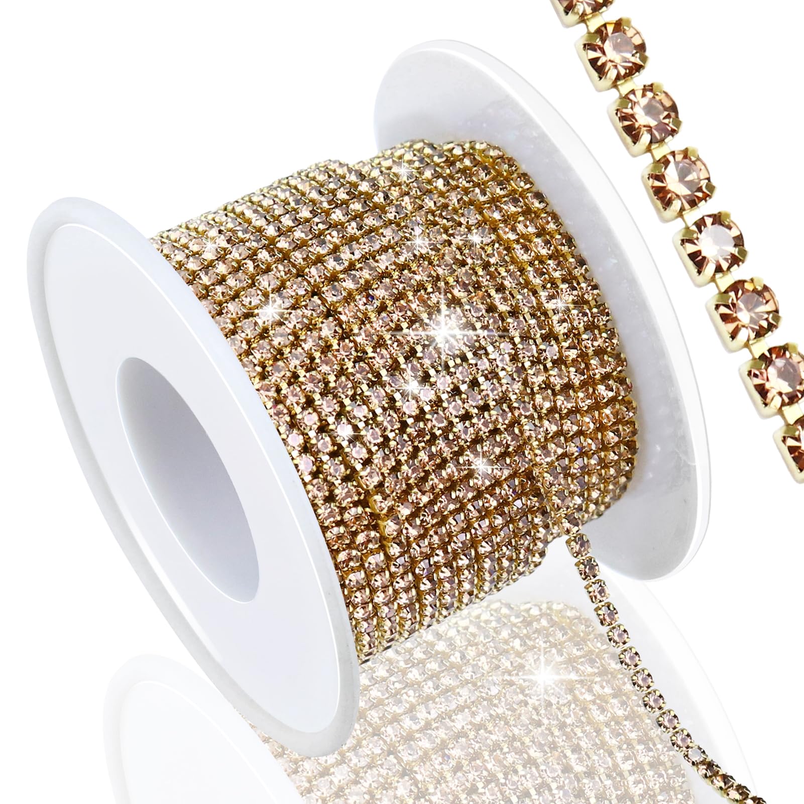 Dowarm 10 Yards 2MM Crystal Rhinestone Close Chain Trim for Sewing Crocs Shoes Clothes Cups, SS6 Claw Rhinestone Chain for Craft Jewelry Wedding Bouquet DIY Decoration, Silver