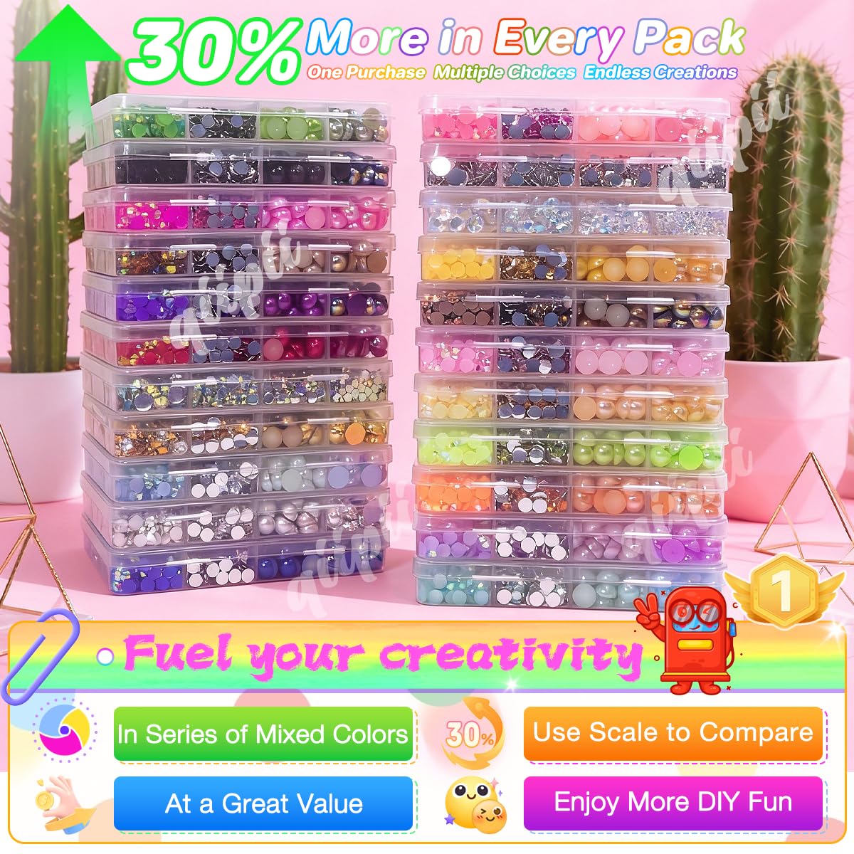 3mm-8mm Pink Flatback Pearls and Rhinestones m