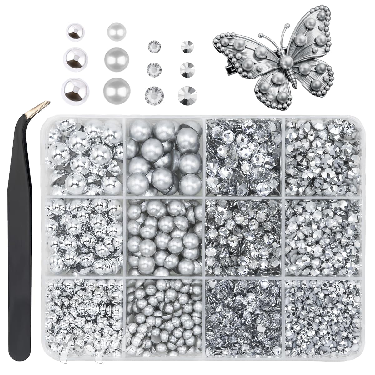 3mm-8mm Pink Flatback Pearls and Rhinestones m