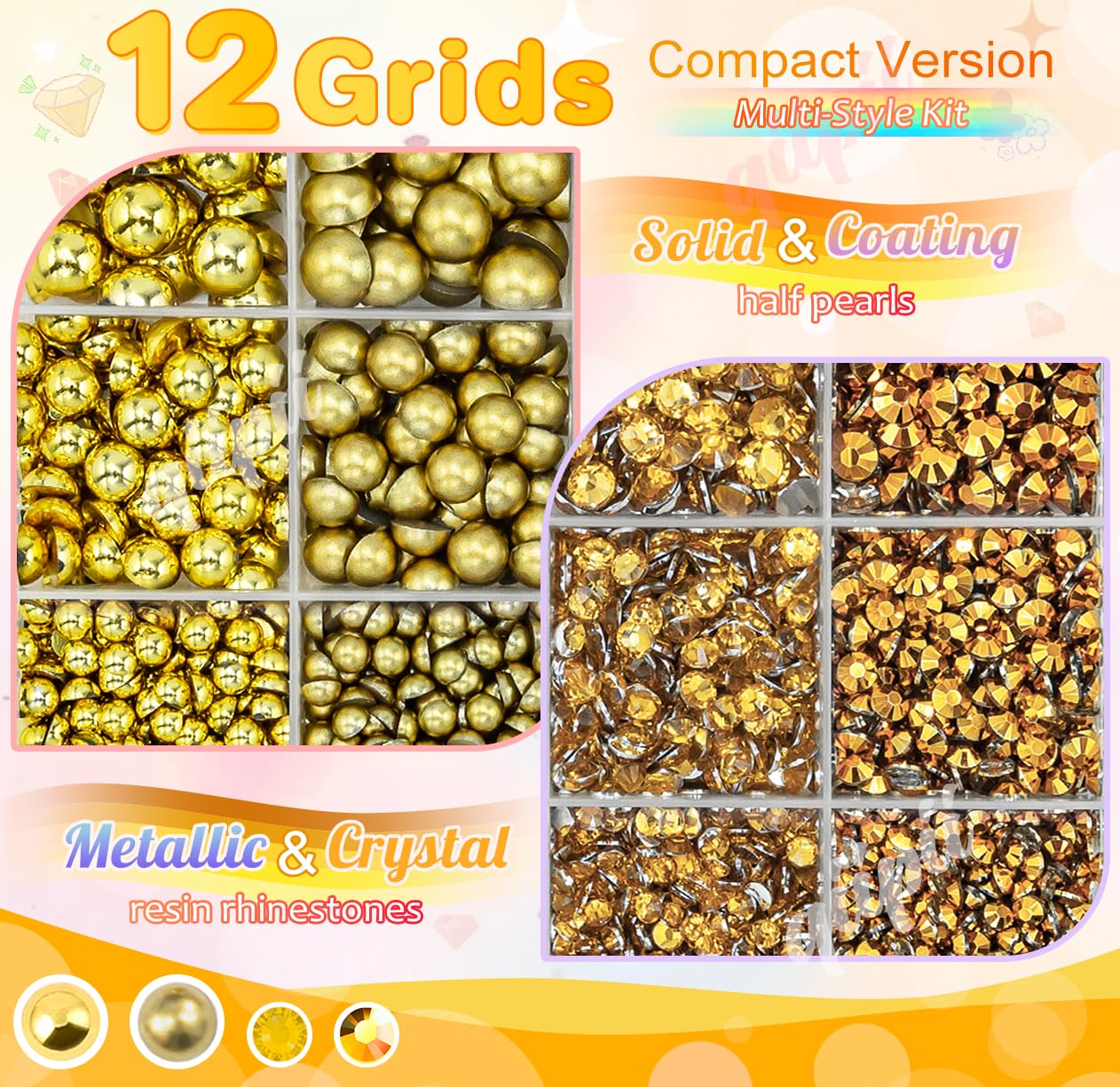 3mm-8mm Pink Flatback Pearls and Rhinestones m