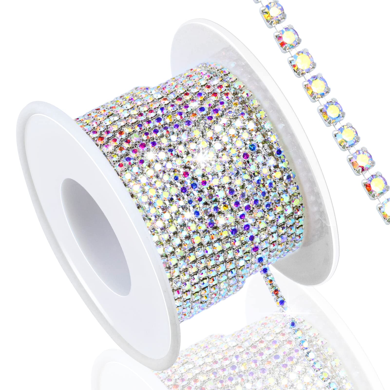 Dowarm 10 Yards 2MM Crystal Rhinestone Close Chain Trim for Sewing Crocs Shoes Clothes Cups, SS6 Claw Rhinestone Chain for Craft Jewelry Wedding Bouquet DIY Decoration, Silver