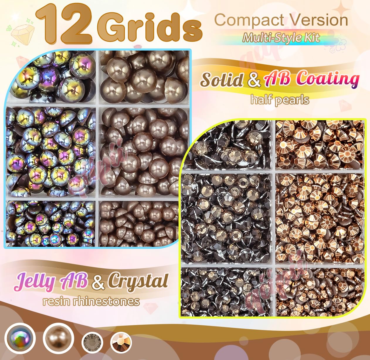 3mm-8mm Pink Flatback Pearls and Rhinestones m